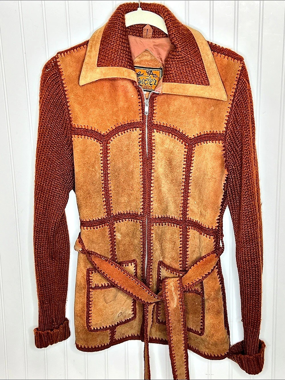 The Traveler Leather Brown & Tan Belted Jacket Size Large